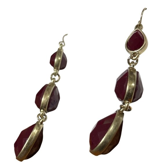 Premier Designs Gold-Tone Dark Red Teardrop Dangle Earrings - Picture 5 of 5